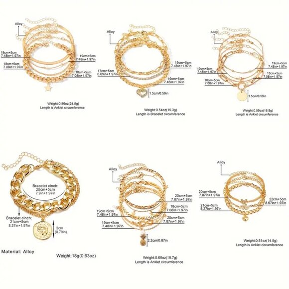 Golden Color Thin Chain Anklet Set Niche Design Alloy Ankle Bracelet Foot - Picture 2 of 2